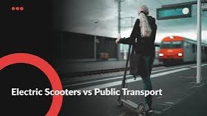 Electric scooter rider commuting through the city compared to public transport users